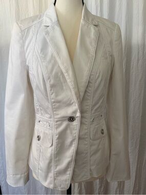 WHBM White House Black Market Cotton Blazer Petite 8,fits like a 6 Fitted Jacket